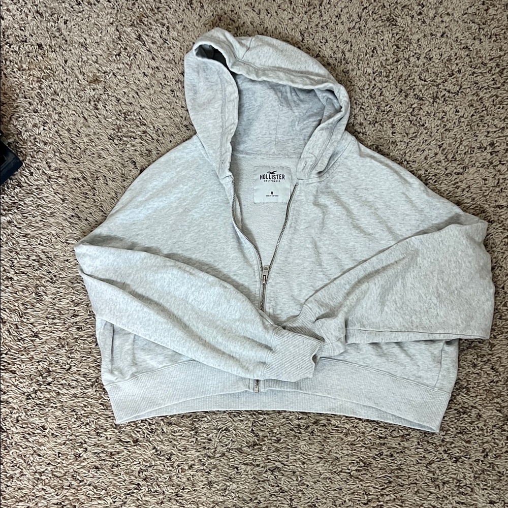 Hollister Light Gray Cropped Hoodie